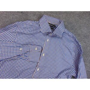 Country Road Shirt Mens Med Slim Fit Blue White Gingham Check Italian Fabric